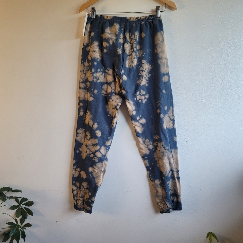 LACAUSA, Tie Dye Soft Fleece Sweatpants, Blue and Light Tan, Size Small - NWT